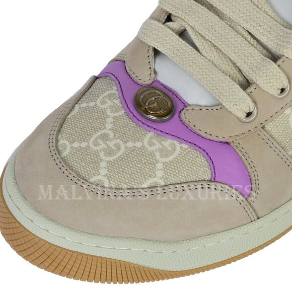 GUCCI SNEAKERS SCREENER LEATHER SHOES GG LOGO WEB STRIPE  sz 40.5 10.5 US - Picture 9 of 16